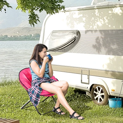 Outsunny Campingstuhl Faltbar Campingsessel mit Lehne, Klappstuhl bis 120kg, gepolstert Moonchair Extra Breit, Faltsessel Outdoor Stuhl für Garten, Balkon, Camping, Rosa
