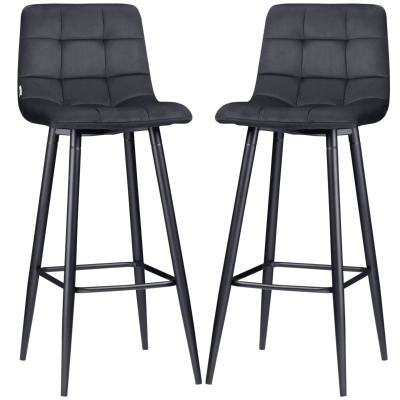 HOMCOM Barhocker Set, skandinavisches Design, Samtbezug, Metallgestell, rutschfeste Füße, Schwarz