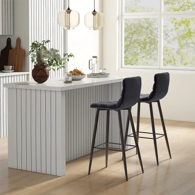 HOMCOM Barhocker Set, skandinavisches Design, Samtbezug, Metallgestell, rutschfeste Füße, Schwarz