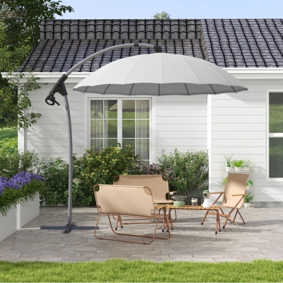 Outsunny 2.7m Cantilever Parasol Grey with Cross Base