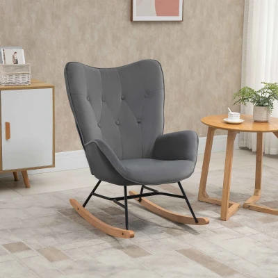 HOMCOM Rocking Chair Oreilles Confort Gris