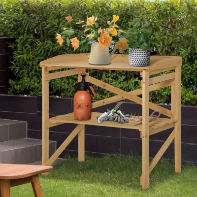Outsunny Pflanztisch mit Ablagefläche Blumentisch Gärtnertisch Garten Holz Hellbraun 80 x 40 x 84 cm