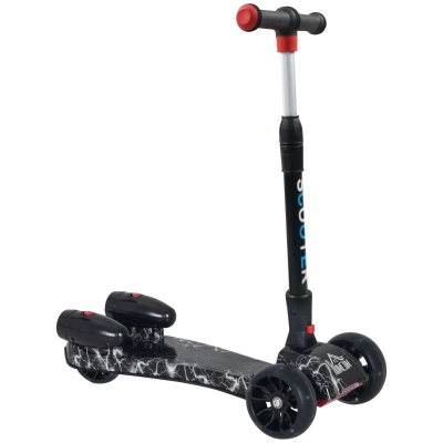 HOMCOM Patinete para Niños Scooter Plegable con Altura Ajustable de 4 Niveles y Música Luces y Nebulizador de Agua +3 Años 62x27x63-81 cm Negro