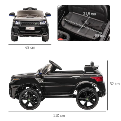 HOMCOM Coche Eléctrico SUV para 3-6 Años Coche de Batería 12V con 2 Motores Mando a Distancia 110x68x52 cm Negro(m-3)