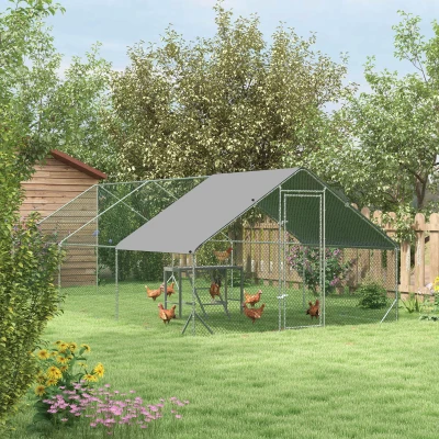 PawHut Walk-In Chicken Run with Activity Shelf Cover 3x6m