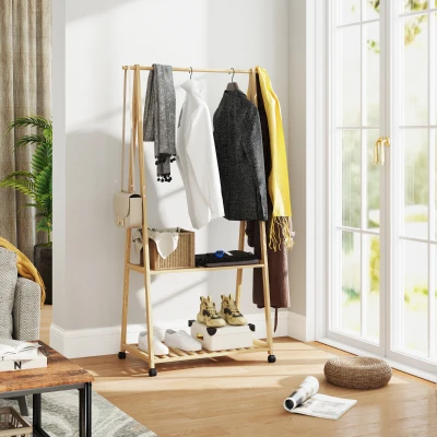 Clothes Rack 84.5W x 43.5D x 158Hcm Natural wood finish