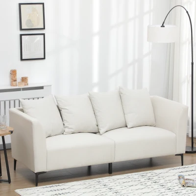 HOMCOM Canapé 3 Places Contemporain Crème Lin