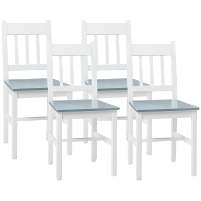 HOMCOM Dining Chairs Set of 4 Slat Back Pine Wood White