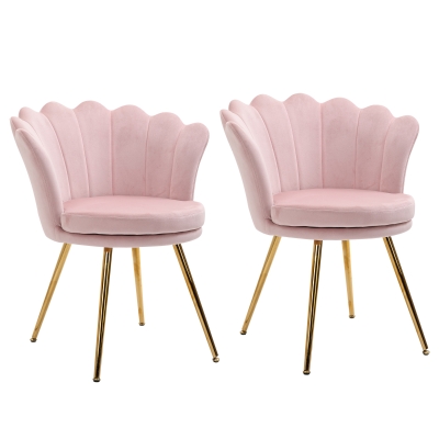 HOMCOM Fauteuils Coquillage Velours Rose Métal Doré 2pcs
