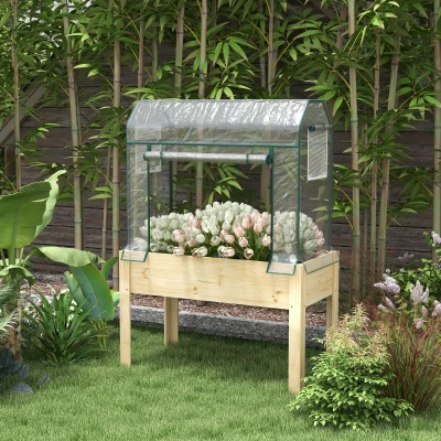 Outsunny Raised Wooden Planter Box with Greenhouse Cover