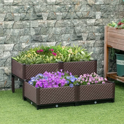 Outsunny Set of 4 Elevated Planter Box Self-Watering