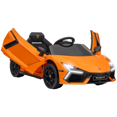 AIYAPLAY Coche Eléctrico para Niños de +3 Años Lamborghini Revuelto con Mando a Distancia Faros LED Bocina Música Naranja