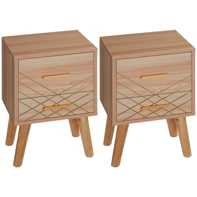 HOMCOM Scandinavian Bedside Cabinet with Drawers Natural