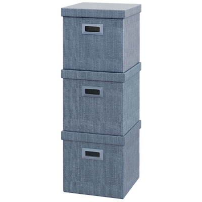 HOMCOM Aufbewahrungsbox Set, abnehmbarer Deckel, Griffe, faltbar, stapelbar, Leinenimitat, Blau