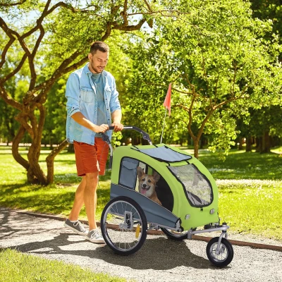 PawHut Rimorchio Bici per Cani a 2 Ingressi con Finestre Verde