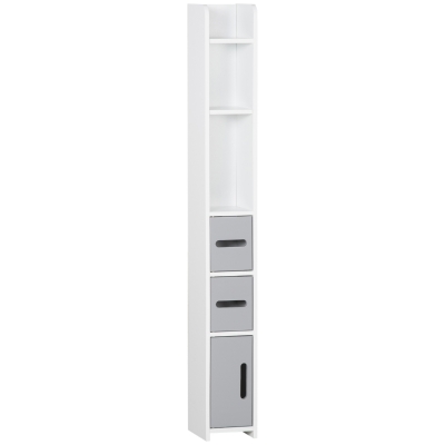 kleankin Columna Baño con 3 Puertas y 3 Estantes Mueble Auxiliar Alto de Estilo Moderno 15x17x120cm Blanco y Gris
