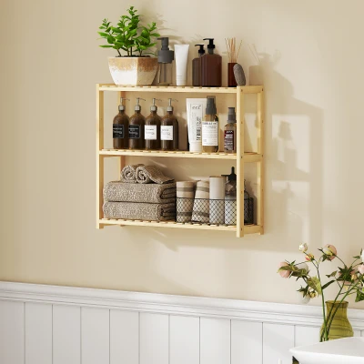 HOMCOM Scaffale per il Bagno a 3 Ripiani in Bambù color Legno