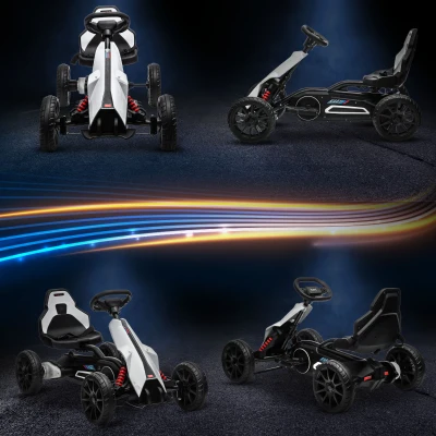 HOMCOM Kart Coche Eléctrico Infantil 12V de 3 a 8 Años Velocidad 3-5km/h y Cinturón de Seguridad 100x58x58,5cm Blanco(m-7)