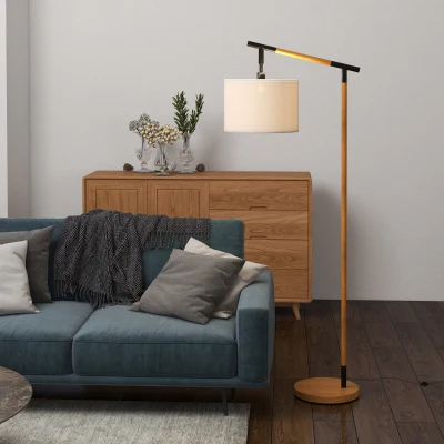 HOMCOM Metal Floor Lamp 350° Rotating Shade Brown