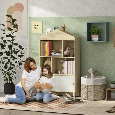 AIYAPLAY Libreria per Bambini con Ripiani e Armadietto in Legno