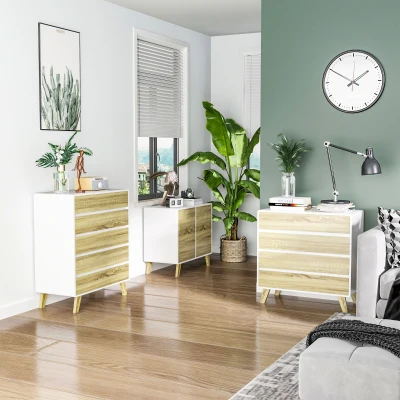 HOMCOM Commode 6 Tiroirs Scandinave Blanc/Bois 80x40x95cm