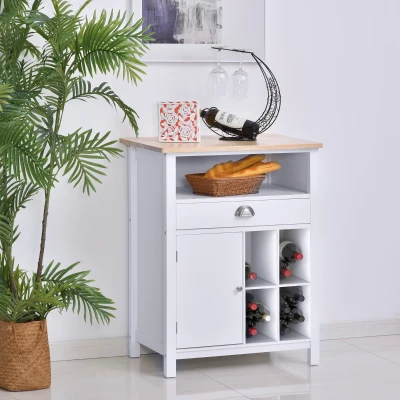 HOMCOM Küchenschrank, Weinschrank, Beistellschrank mit Schublade und Weinregal, Kommode, Sideboard für Küche, Wohnzimmer, Badezimmerschrank, Weiß, 70 x 45 x 88 cm