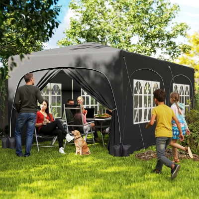 Outsunny Cenador Plegable 6x3 m Gazabo con Paneles Laterales UPF50+ Altura Ajustable Bolsa de Transporte Gris Oscuro