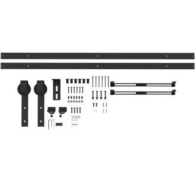 HOMCOM 8FT/244cm Kit de Accesorios para Puerta Corrediza con Amortiguador sin Perforación y 2 Rieles para Granero Negro