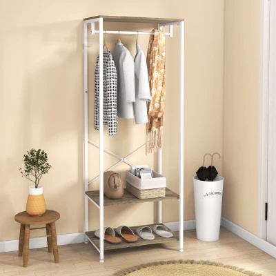 HOMCOM Coat Rack Shoe Bench Tree Grey