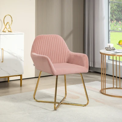 HOMCOM Modern Arm Chair Upholstered Metal Base Pink