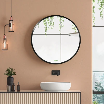 Kleankin Round Wall-Mounted Mirror Aluminium Frame Black 40cm