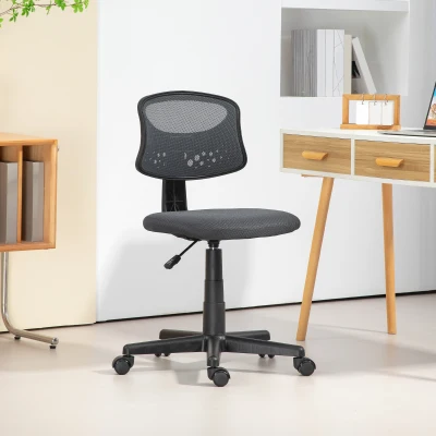 HOMCOM Silla de Oficina sin Brazos Silla de Escritorio Giratoria con Respaldo de Malla Transpirable Altura Ajustable Gris