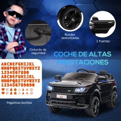 HOMCOM Coche Eléctrico SUV para 3-6 Años Coche de Batería 12V con 2 Motores Mando a Distancia 110x68x52 cm Negro(m-4)