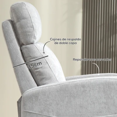 HOMCOM Sillón Relax Reclinable Tapizado en Lino Sintético con Reposapiés y Bolsillo Lateral Carga 120 kg Gris Claro(m-6)