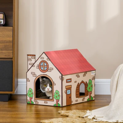 PawHut Cat House & Scratching Board with Catnip Indoor