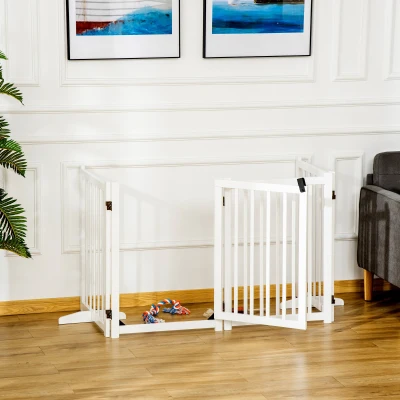 PawHut Freestanding Wooden Pet Gate 80cm White