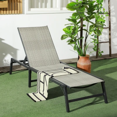Outsunny Rattan Sun Lounger Recliner Chair Mixed Grey