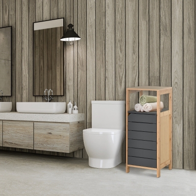 HOMCOM Armadietto da bagno 32cm x 30cm x 80cm Color Bambù, Girgio