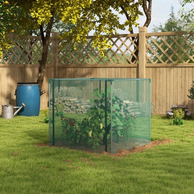 Outsunny Jaula de Cultivo con Soportes de Acero Puerta con Cremallera para Proteger las Plantas en Patio 120x120x110 cm Verde
