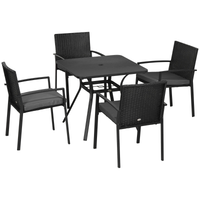 Outsunny 5-Piece Garden Dining Set Rattan Chairs Cushions Black