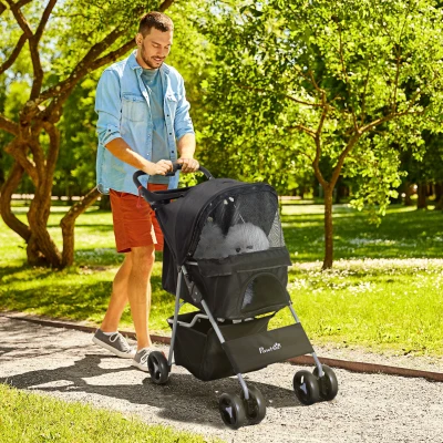PawHut Passeggino per animali 75L x 46P x 94Acm Nero