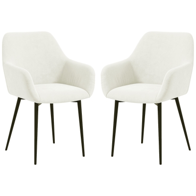 HOMCOM Set 2 Sedie da Pranzo Stile Nordico con Braccioli Crema