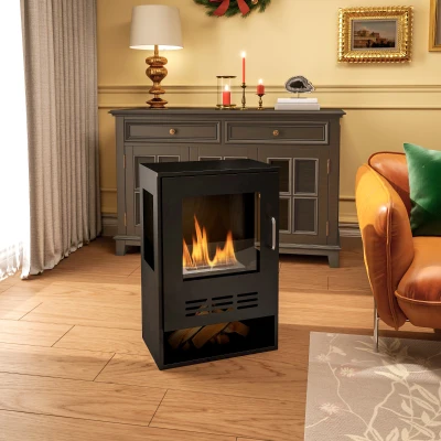 HOMCOM Caminetto a Etanolo Bruciatore 0.9L e Durata 3.3 Ore Nero