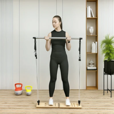 SPORTNOW Barra Pilates con Bandas Elásticas Tabla Inclinada Ajustable y Resistencia Personalizable para Estiramientos 90x33x3 cm