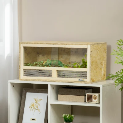 PawHut Rettilario in Legno Porte Vetro e Rete 60x29.5x29.5cm