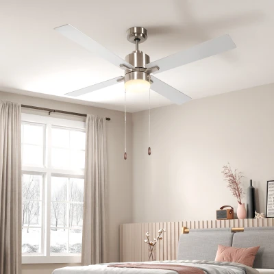 HOMCOM Ventilatore da Soffitto con Luce LED e 3 Velocità Argento