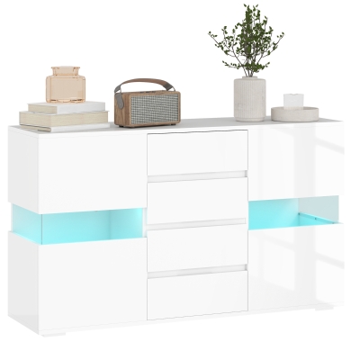 HOMCOM Credenza Moderna con Luce LED, 4 Cassetti e 2 Armadietti
