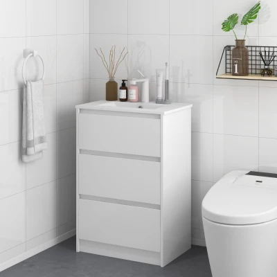 kleankin Mobiletto Bagno Multiuso a 2 Cassetti con Lavabo Bianco