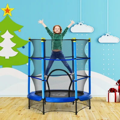 HOMCOM Kindertrampolin Ø140 cm, Trampolin mit Sicherheitsnetz, Randabdeckung, Gartentrampolin für Kinder 3-10 Jahre, bis 50 kg belastbar, Blau