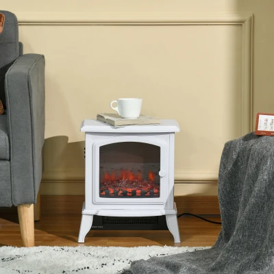 HOMCOM Chimenea decorativa con Termostato Ajustable y Protección Sobrecalentamiento para Salas 20-25 m² 36,5x24x45,5 cm Blanco